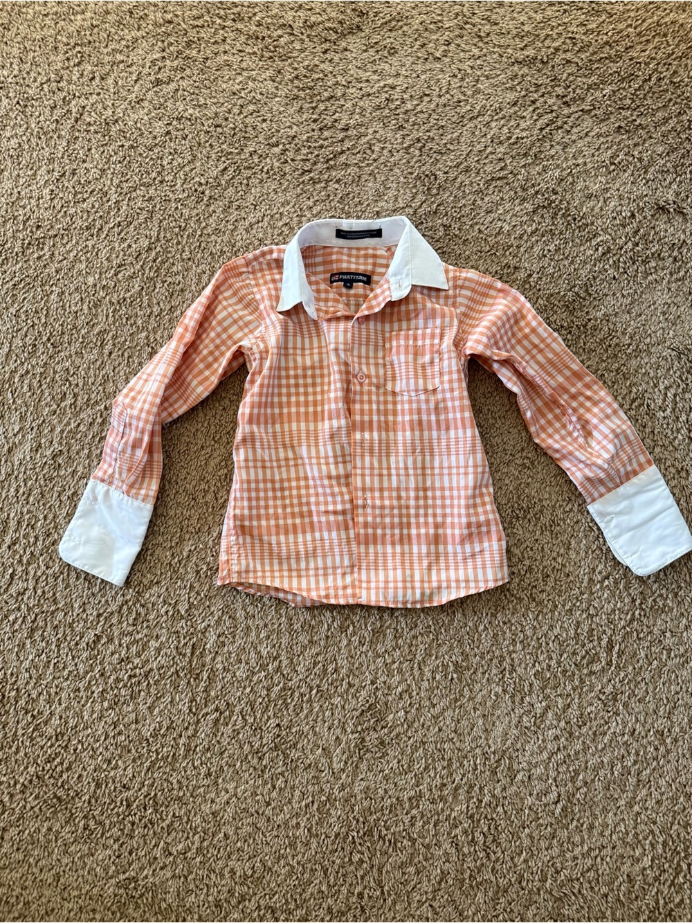 Phat Farm Orange Plaid Button-Down Shirt with White Collar & Cuffs - Kids